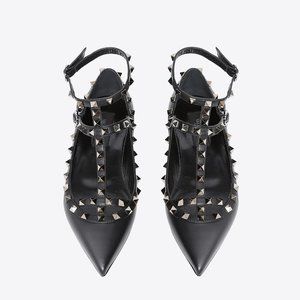 EUC Valentino Rockstud Noir Caged Ballet Flat